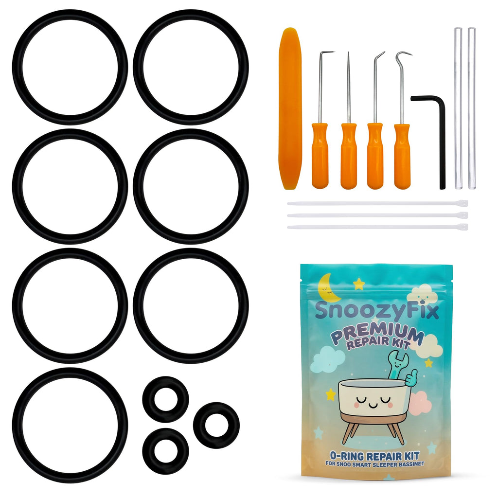 SnoozyFix O-ring kit with seven platform rings, three motor rings, full tool set, and package